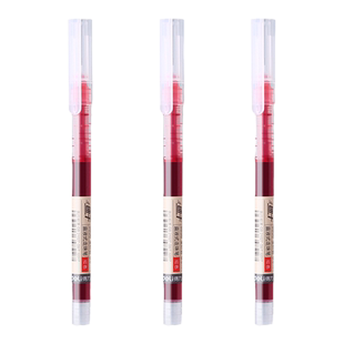 得力红笔直液式走珠笔速干顺滑大容量红色中性笔学生做记号笔记水