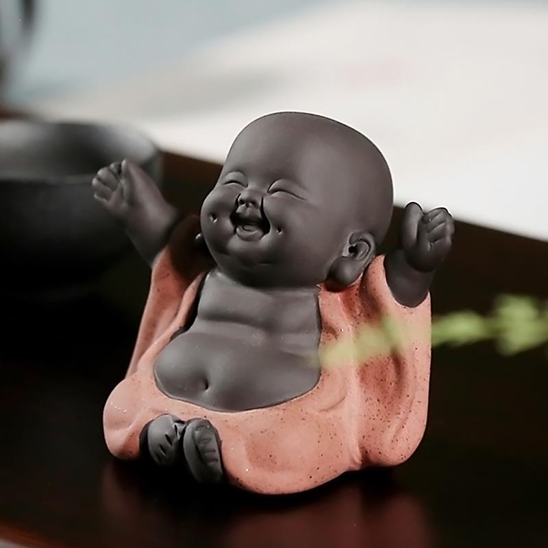 紫砂茶宠可养弥勒笑佛摆件小和尚陶瓷手工精品茶具配件创意小茶玩