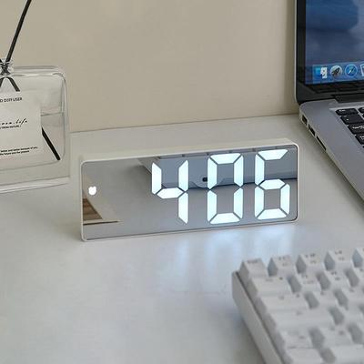 闹钟LED镜面数字时钟ins风桌面学生用电子钟表台式时间显示计时器
