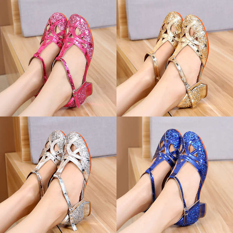 2024新款夏季银色女童拉丁舞鞋儿童女孩舞蹈鞋软底公主中高跟演