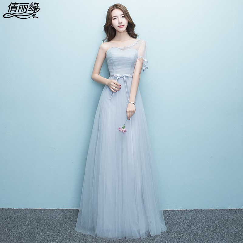 速发伴娘服灰色2025新款夏季长款伴娘团礼服姐妹裙婚礼连衣裙