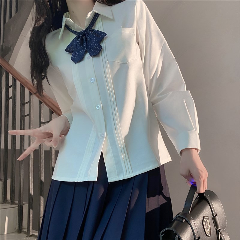 速发风琴褶内k长袖基础款学生制套服装春秋学院风j搭白