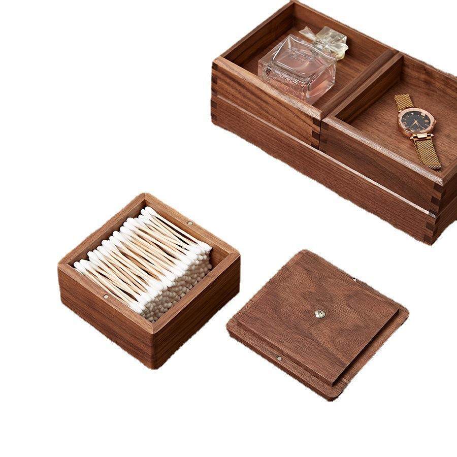 实木收纳盒桌面棉签纸巾梳妆棉带盖整理盒轻奢胡桃木多用途储物盒,收纳整理,首饰盒,淘宝优惠券,粉丝福利购,淘宝优惠卷