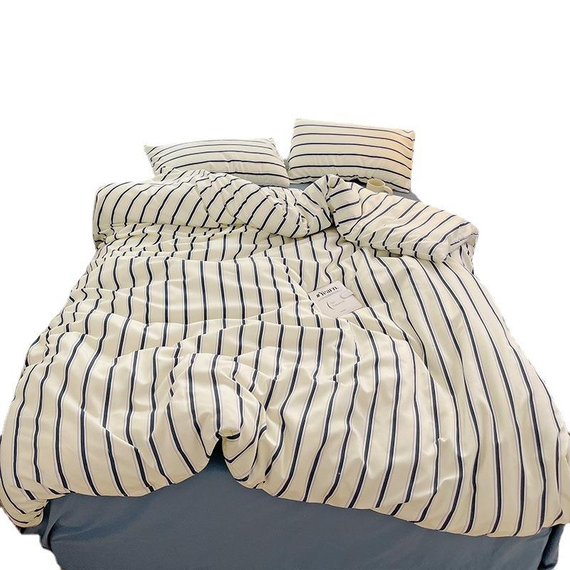 韩系简ins博IBF主风约少女心清新.蓝床单竖细条纹被套1.5m1四8三