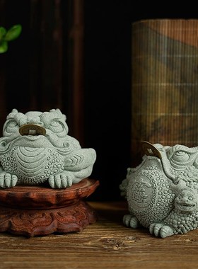 青砂石金蟾茶室茶台高级茶宠鱼缸造景石头沉底家居客厅装饰品
