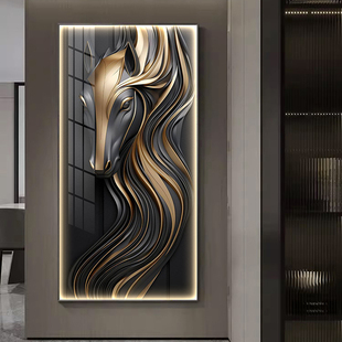 马到功成客厅玄关装饰画走廊过道挂画进门现代工业黑风格抽象壁画