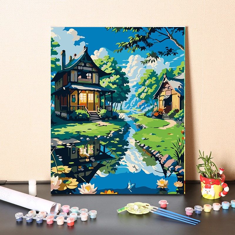 数字油画填充手工填色季如春童话家园减压涂色丙烯油彩画画