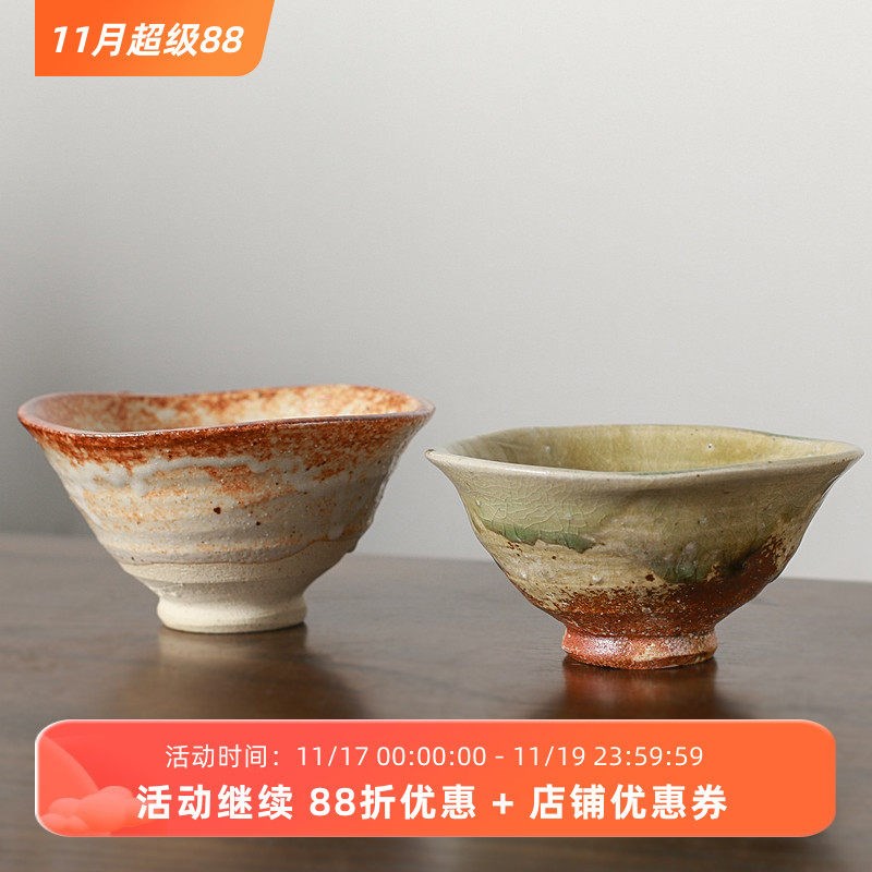 小葵川町屋日伊贺烧作家款新学手作复古冰裂釉灰釉饭碗汤碗