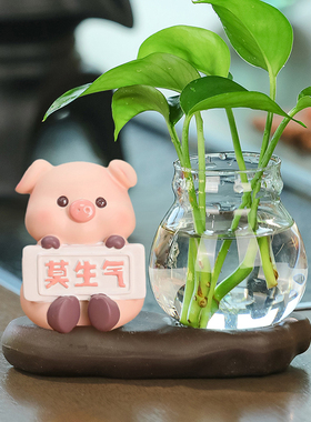 卡通呆萌莫生气小猫宠物绿植水培装饰品办公室氛围玄关布置小