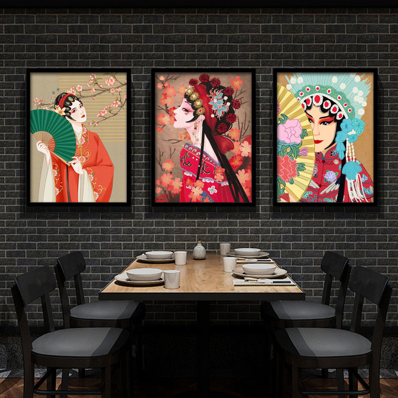 京剧戏曲花旦人物脸谱装饰画饭店川剧餐馆火锅店挂画有框墙壁画