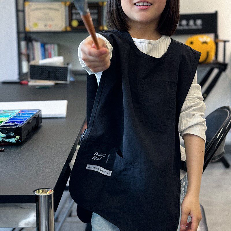 儿童围裙书法美术生画画男孩罩衣防脏防水吃饭围兜幼儿园
