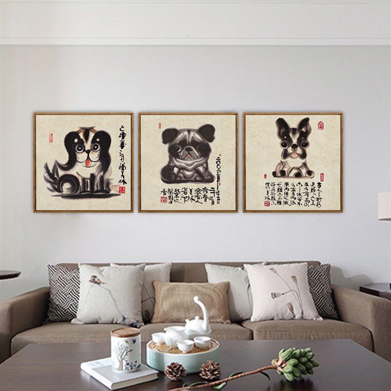 韩美林新水墨福娃生肖动物装饰画客厅沙发背景卧室玄关晶瓷画
