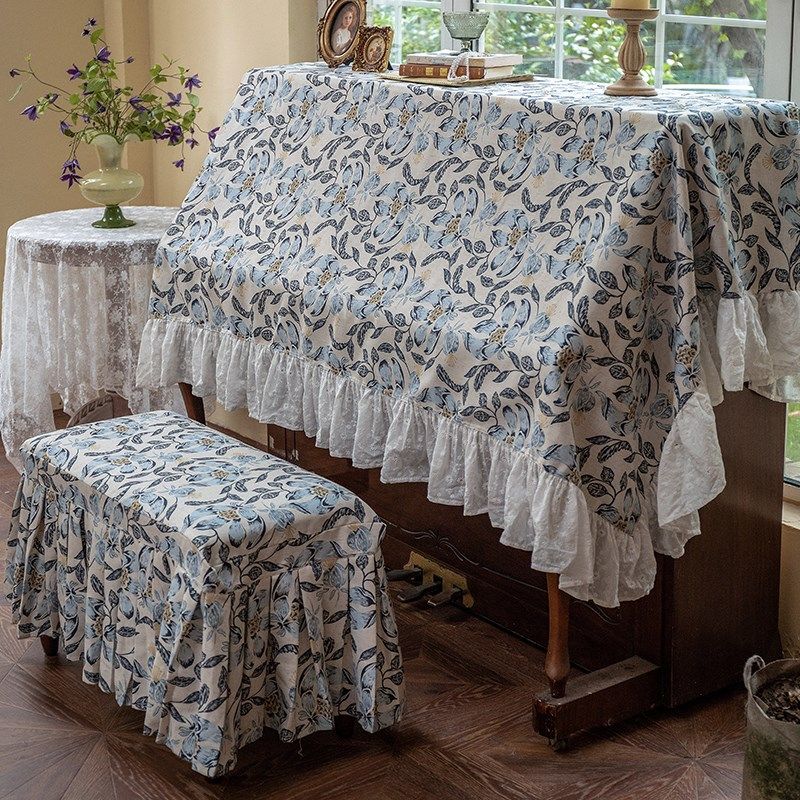 法式钢琴防尘罩玉兰档盖巾亚麻钢琴半罩琴凳罩电钢琴电子琴盖布