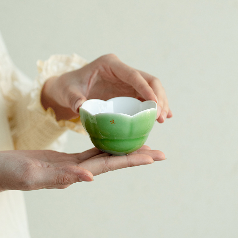 拓土茶杯人杯陶瓷单杯中式祖母绿事事如意功夫茶具喝茶杯子茶盏