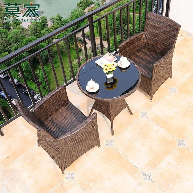 莫家藤椅三件休闲小茶几室外庭院花园露天腾椅阳台桌椅藤编