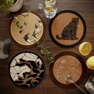 中古风复古餐桌隔热垫圆形小餐垫免洗防水防油碗垫盘垫水杯垫子