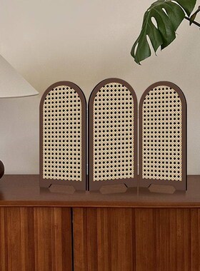 侘寂风屏风茶室书房桌面入户玄关边柜装饰品高级感电视柜