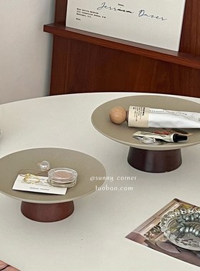 ins风复古陶瓷实木托盘摆件桌面首饰收纳盘玄关钥匙Z杂物置物盘