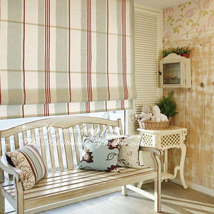 布百叶罗马帘 布卷帘成品帘定做地中海格子条纹风格卧室书房儿童