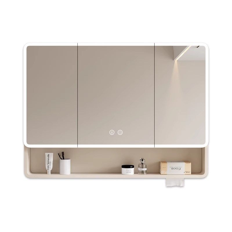 卫生间挂墙式太空铝圆弧半封下格镜柜储物智能灯光带梳妆镜抽纸孔,家装主材,浴室镜柜,淘宝优惠券,粉丝福利购,淘宝优惠卷