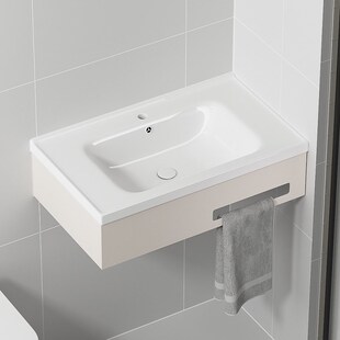 奶油风挂墙式不锈钢支架洗脸盆小户型卫生间壁挂式陶瓷洗手盆单盆