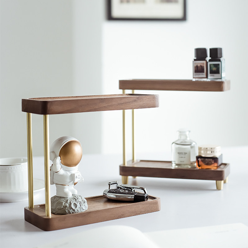 实木质桌面小置物架进门口玄关多层收纳架香水化妆护肤品摆件整理