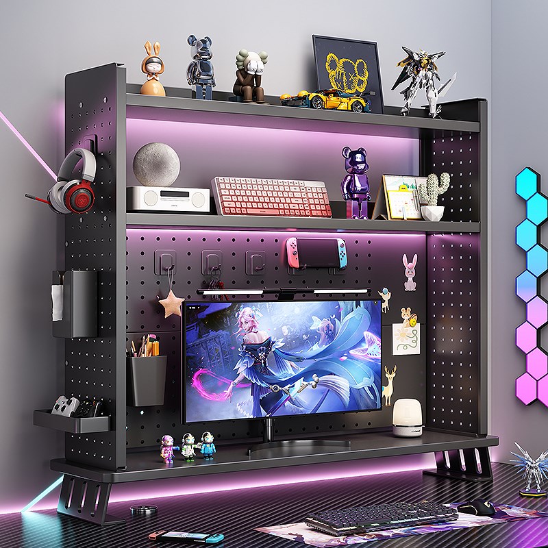 洞洞板桌面置物架桌上书架多层学生书桌电脑桌收纳架显示器增高架