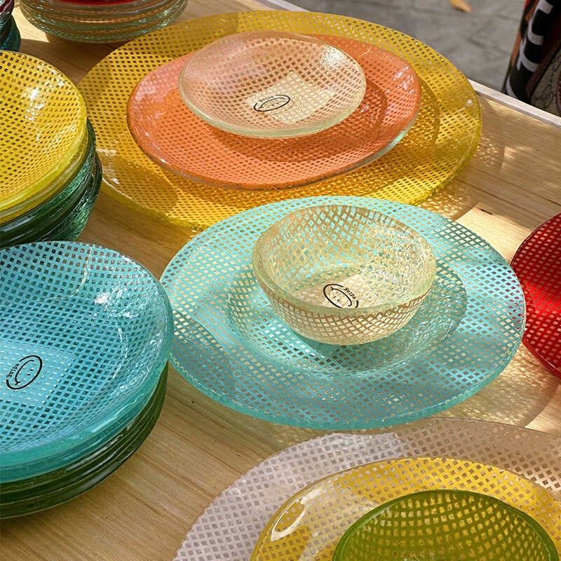 韩国Eding彩色耐热玻璃椭圆餐盘酸奶碗水果碗甜点盘玻璃盘