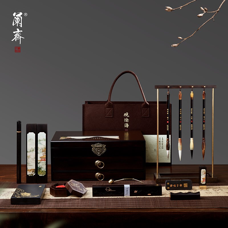 专业级文房四宝套装笔墨纸砚礼盒送礼收藏墨条徽墨非遗歙砚笔架砚