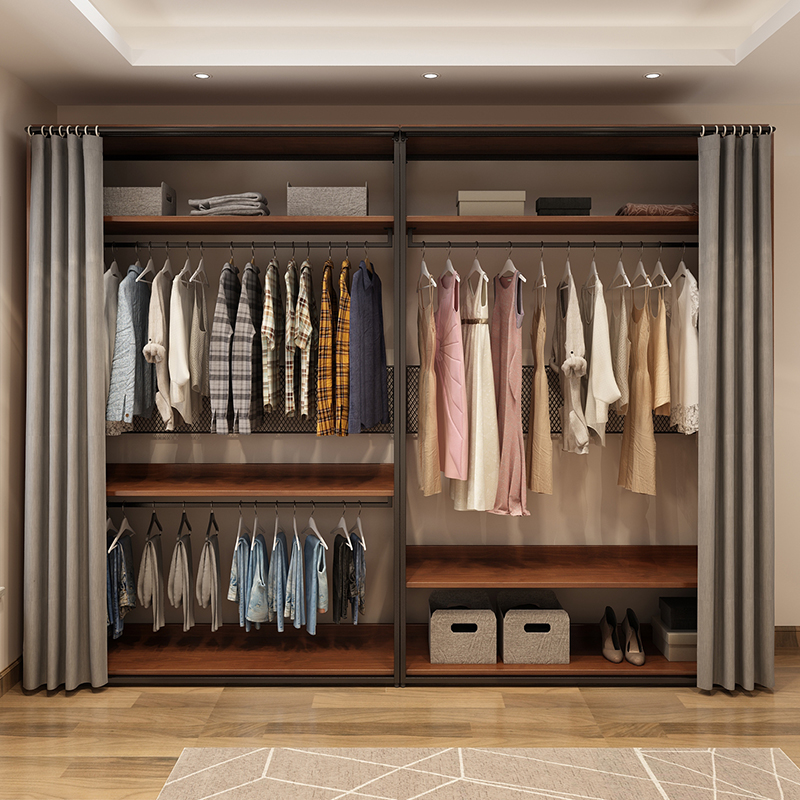 开放式金属衣柜家用卧室落地简约大容量衣帽间架子铁艺置物架衣橱