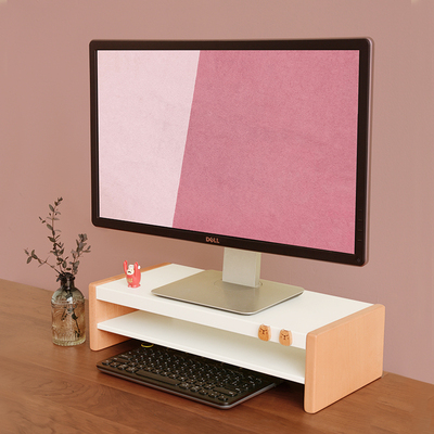 MOZI碳钢双层展示架显示器底座办公桌面收N纳置物木定制高度增高