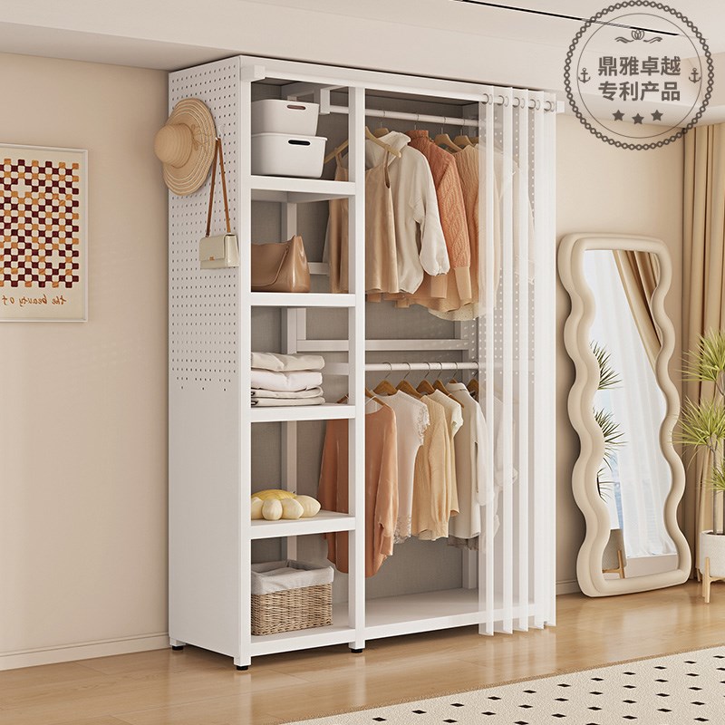 开放式全金属洞洞k板落地防尘衣帽间组合挂衣架双层置物架铁艺衣