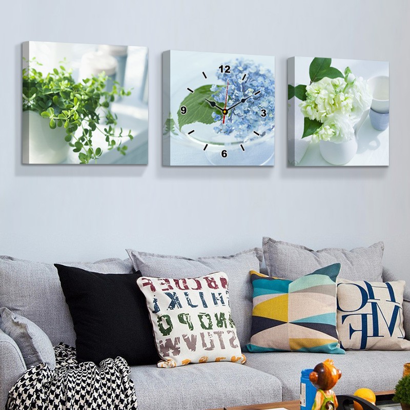 现代客厅电表箱装饰画简约餐x厅三联画沙发背景墙无框画挂钟表壁
