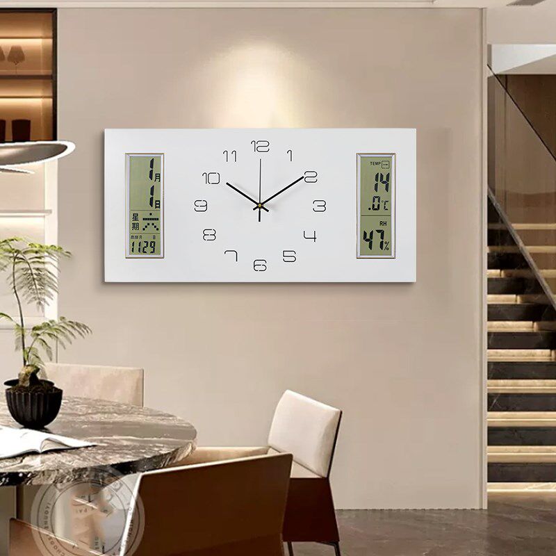 现代简约挂钟时尚家用客厅长方形时钟表万年历石英钟餐厅挂墙挂表