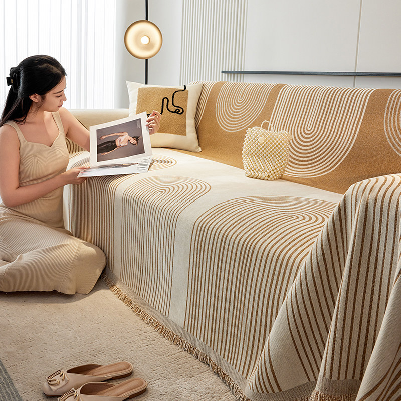 雪尼尔沙发巾防滑四季通用沙发套罩全包高级感盖布可铺可盖毯坐垫