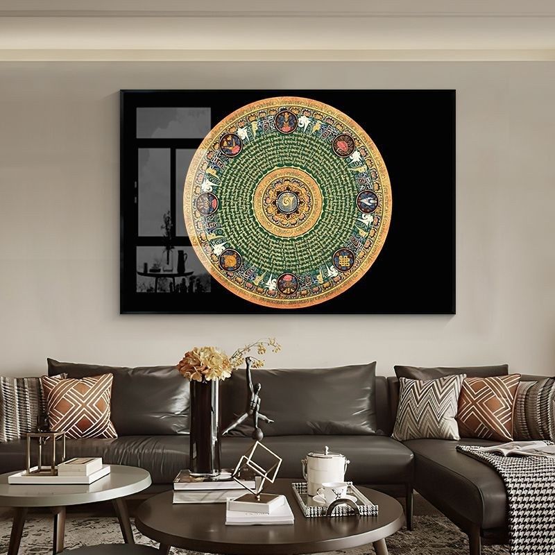 坛城唐卡装饰画藏族曼陀罗挂画轻奢中式玄关客厅沙发背景墙面壁画,家居饰品,现代装饰画,淘宝优惠券,粉丝福利购,淘宝优惠卷