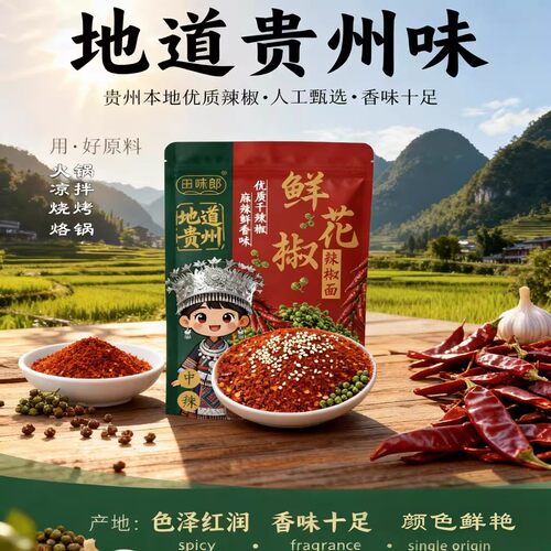 田味郎鲜花椒辣椒面贵州特产火锅蘸水油辣椒烙锅烧烤粉面调味料