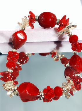 直供奥地利水晶14K包金不退色 搭配红色贝珠红枣珠水晶手链女