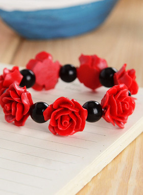 朱饰朱砂红漆雕手工男士手串女士手链民族风时尚手饰品