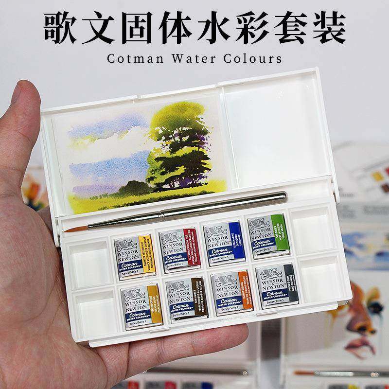 温莎牛顿歌文专业级水彩颜料口袋装固体套装肖像/花卉/天空/风景