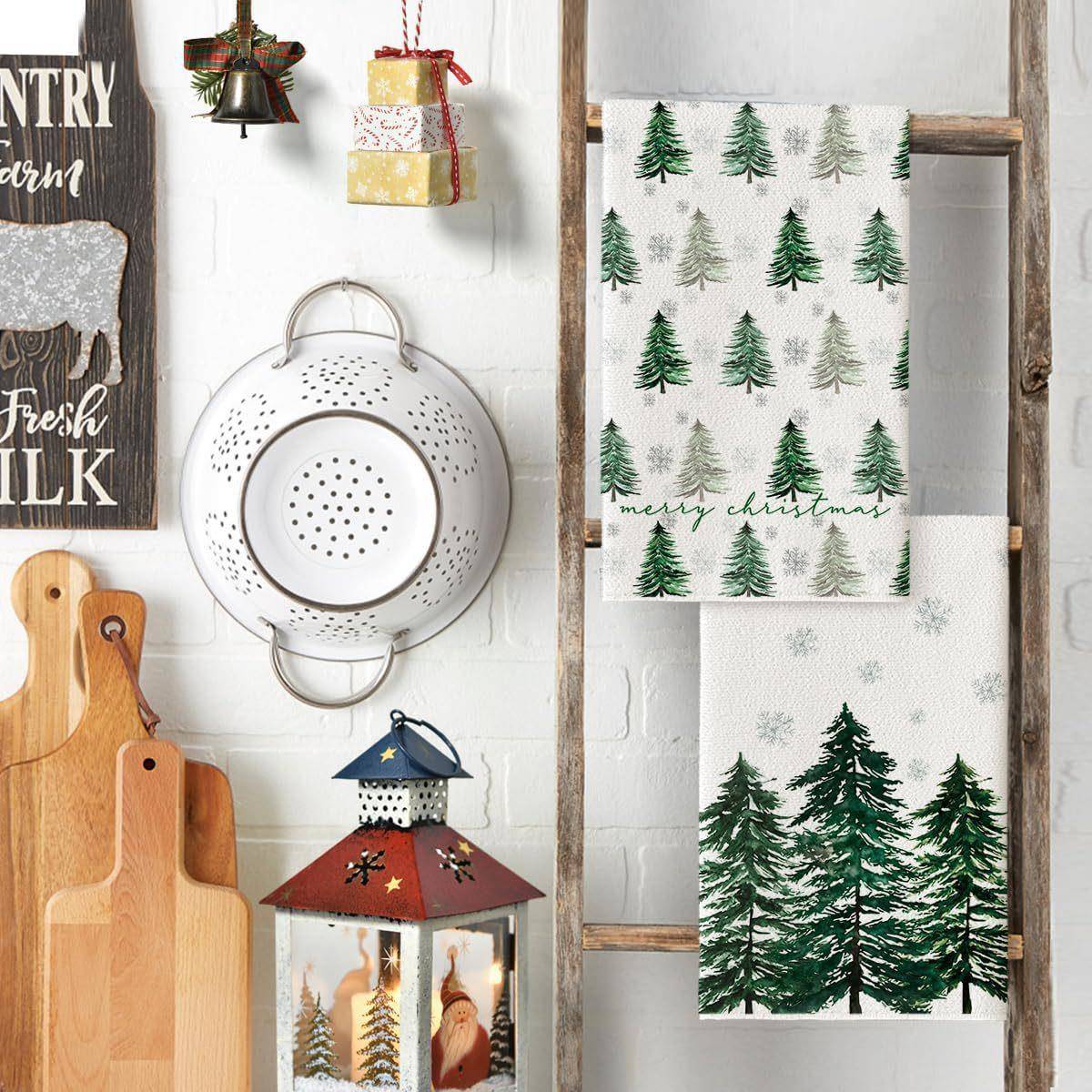 亚马逊TEMU跨境圣诞节厨房毛巾圣诞树节日装饰印花厨房清洁洗碗布