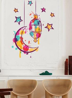 2025新款CH81316彩色灯笼月亮防水防油贴纸可移除墙贴可跨境