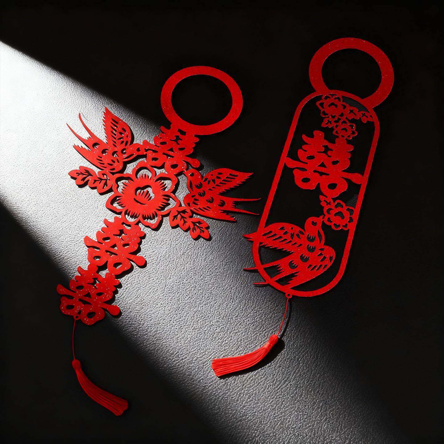 男方结婚房布置门把手植绒喜字挂件装饰女方出嫁婚房卧室喜庆挂饰