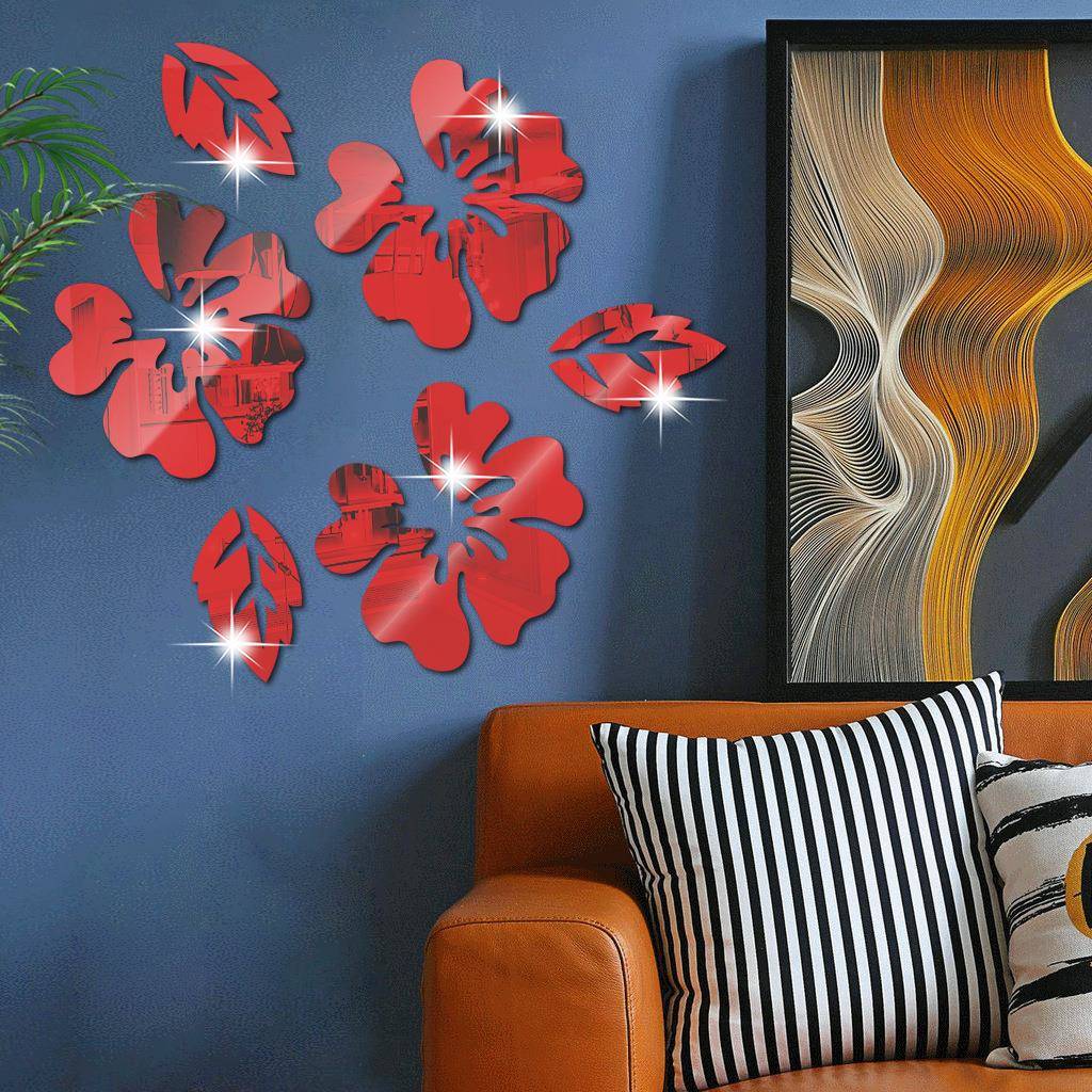 玫瑰花贴纸1mm厚度亚克力镜子贴SM27跨境客厅自粘镜面墙贴装饰