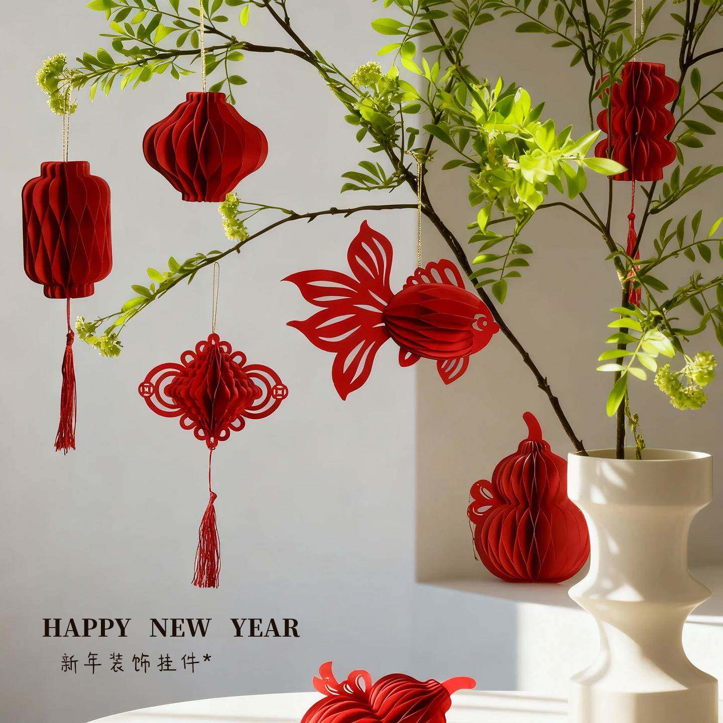 新年装饰用品2026过年中式蜂窝葫芦春字灯笼马年客厅春节布置挂饰