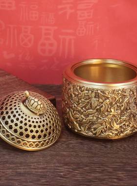 黄铜千鹤龟熏香炉沉香熏香炉中式古典禅意摆件铜香炉茶道家用装饰
