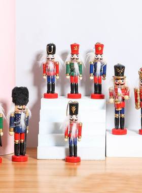卡通白胚彩色12木制胡桃人仪仗队夹子木偶士兵工艺品摆件木质