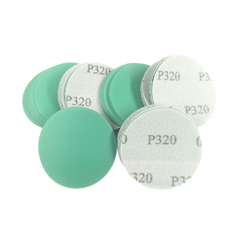 2寸3寸绿砂圆形自粘植绒打磨砂纸聚酯薄膜汽车打磨抛光砂纸片3寸