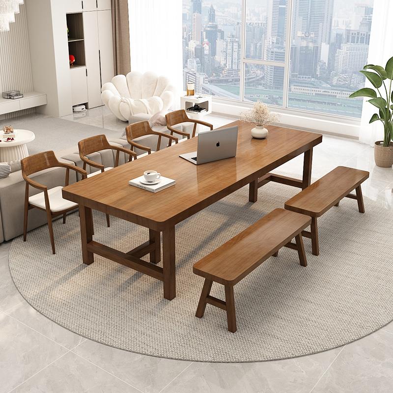 实木家用客厅长条书桌电脑工作台简约现代多人学习办公室洽谈桌椅