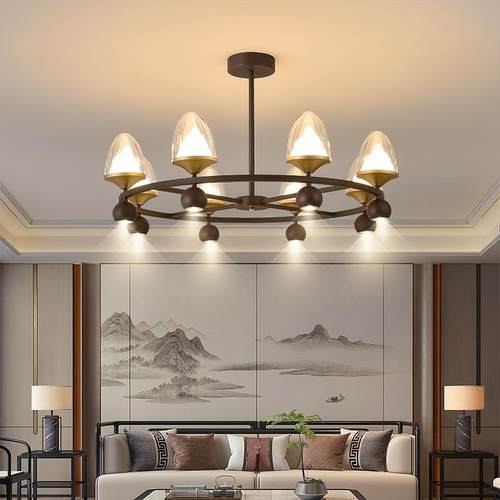 餐饮店吊灯带射灯设计师新中式客厅现代轻奢别墅酒店包厢包间吊灯